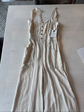 Japna Cream Wide-Leg Button-Front Jumpsuit